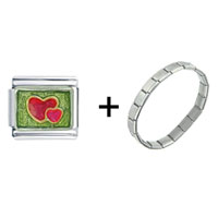 Pugster Gift Center - hearts light green combination italian charm bracelet Image.