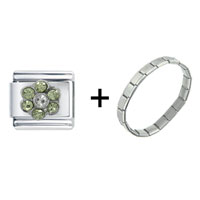 Pugster Gift Center - august peridot color birthstone round flower combination italian charm bracelet Image.