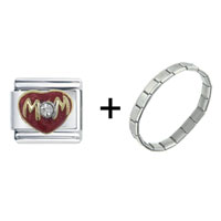 Pugster Gift Center - mom heart rhinestone combination italian charm bracelet Image.