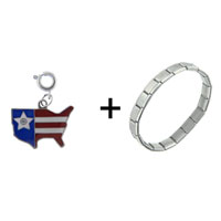 Pugster Gift Center - usa flag map pendant charms combination italian bracelet Image.