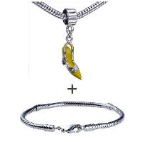Pugster Gift Center - silver tone yellow enamel rhinestone shoe bracelet combination Image.
