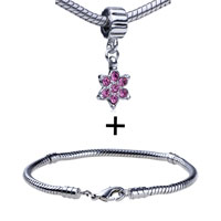 Pugster Gift Center - october pink tourmaline color birthstone flower dangle european bead bracelets combination Image.