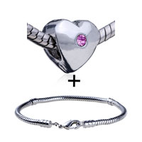 Pugster Gift Center - october pink tourmaline color birthstone heart pattern european bead bracelets combination Image.