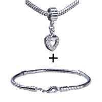 Pugster Gift Center - dangling hollow heart pattern european bead bracelet combination Image.