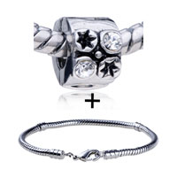 Pugster Gift Center - cylindrical shaped crystal and flower pattern european bead bracelet combination Image.