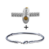 Pugster Gift Center - silver tone orange rhinestone flower bracelet combination Image.