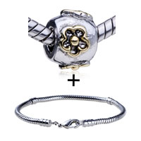 Pugster Gift Center - cylindrical shaped golden flower pattern european bead bracelet combination Image.