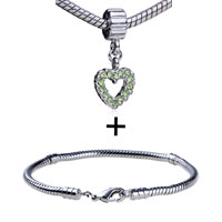Pugster Gift Center - august peridot color birthstone heart european bead bracelets combination Image.