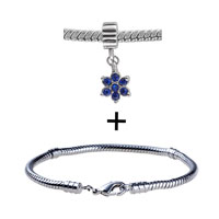 Pugster Gift Center - silver tone blue rhinestone dangle bracelet combination Image.