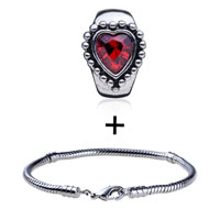 Pugster Gift Center - garnet heart crystal&amp;nbsp; european bead bracelet combination Image.