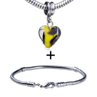 Pugster Gift Center - dangling heart shaped yellow and brown color european bead bracelet combination Image.