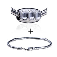 Pugster Gift Center - baguette shaped three crystals pattern european bead bracelet combination Image.