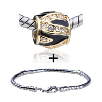 Pugster Gift Center - golden crystal pattern european bead bracelet combination Image.