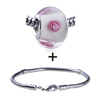 Pugster Gift Center - round shaped white and red flower murano flower pattern european bead bracelet combination Image.