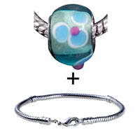 Pugster Gift Center - blue flower round lampwork murano glass bracelet combination Image.