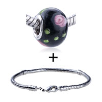 Pugster Gift Center - round shaped black murano flower pattern european bead bracelet combination Image.