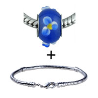 Pugster Gift Center - round blue and yellow flowered murano glass bracelet combination Image.