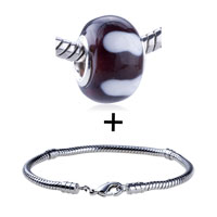 Pugster Gift Center - garnet murano white band pattern european bead bracelet combination Image.