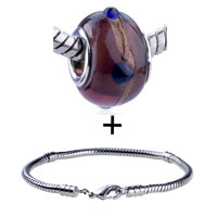 Pugster Gift Center - garnet murano black spots pattern european bead bracelet combination Image.