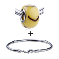 Pugster Gift Center - yellow murano pudding pattern european bead bracelet combination Image.