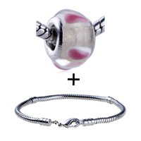 Pugster Gift Center - translucent murano pink petal pattern european bead bracelet combination Image.