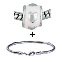 Pugster Gift Center - silver tone hearts and pink enameled bracelet combination Image.