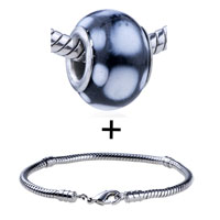 Pugster Gift Center - white dots murano glass european bead bracelet combination Image.