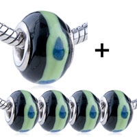  - 5 pcs light green circle blue dots murano glass combination Image.
