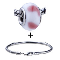 Pugster Gift Center - pink crescent white murano glass european bead bracelet combination Image.