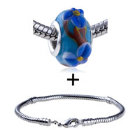 Pugster Gift Center - clear blue texture flower slim bracelet combination Image.