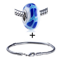 Pugster Gift Center - pale blue and blue trapezium polymer clay beads bracelet combination Image.