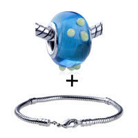 Pugster Gift Center - yellow texture dots blue translucent bracelet combination Image.