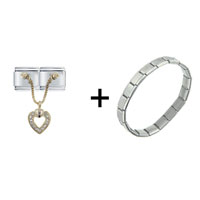 Pugster Gift Center - open rhinestone heart combination italian charm bracelet Image.