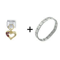 Pugster Gift Center - rhinestone heart dangle combination italian charm bracelet Image.