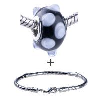 Pugster Gift Center - black murano white snow pattern european bead bracelet combination Image.