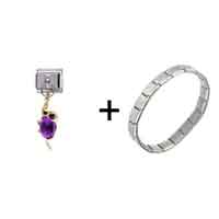 Pugster Gift Center - february amethyst color birthstone frog dangle italian charm bracelets combination Image.