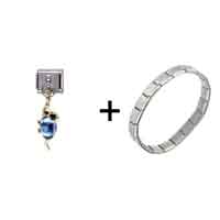 Pugster Gift Center - march aquamarine color birthstone frog dangle italian charm bracelets combination Image.