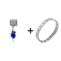 Pugster Gift Center - september sapphire color birthstone frog dangle italian charm bracelets combination Image.