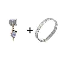 Pugster Gift Center - october pink tourmaline color birthstone frog dangle italian charm bracelets combination Image.
