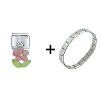 Pugster Gift Center - light pink flower combination italian charm bracelet Image.