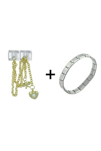 Pugster Gift Center - heart and bow on chains combination italian charm bracelet Image.
