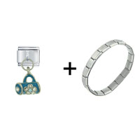 Pugster Gift Center - rhinestone handbag turquoise combination italian charm bracelet Image.