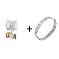 Pugster Gift Center - usa dangle logo combination italian charm bracelet Image.