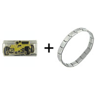 Pugster Gift Center - race yellow car combination italian charm bracelet Image.