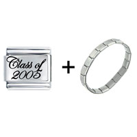 Pugster Gift Center - class of 2005 cursive combination italian charm bracelet Image.