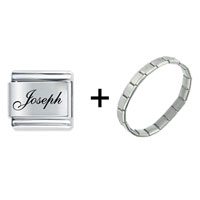 Pugster Gift Center - edwardian script font name joseph combination italian charm bracelet Image.