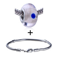 Pugster Gift Center - translucent blue dots murano glass european bead bracelet combination Image.