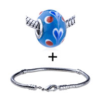 Pugster Gift Center - red dots and blue heart murano glass european bead bracelet combination Image.