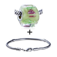 Pugster Gift Center - red flower and green leaf translucent murano glass european bead bracelet combination Image.