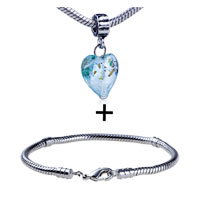Pugster Gift Center - blue flower murano glass european bead bracelet combination Image.